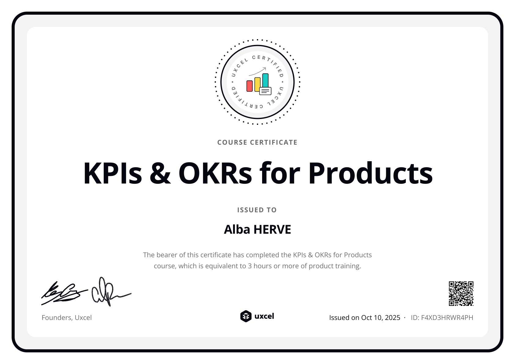 Alba HERVE's certificate